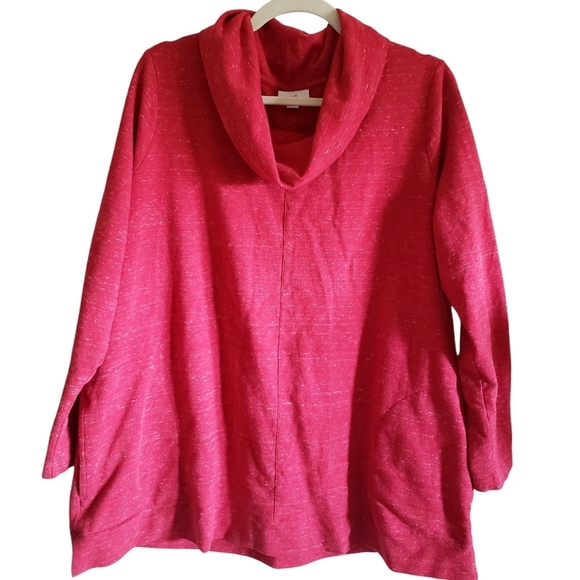 J. Jill Turtleneck Womens Red XL Oversized Boho Tunic Cowlneck Lounge Pullover - Picture 2 of 11
